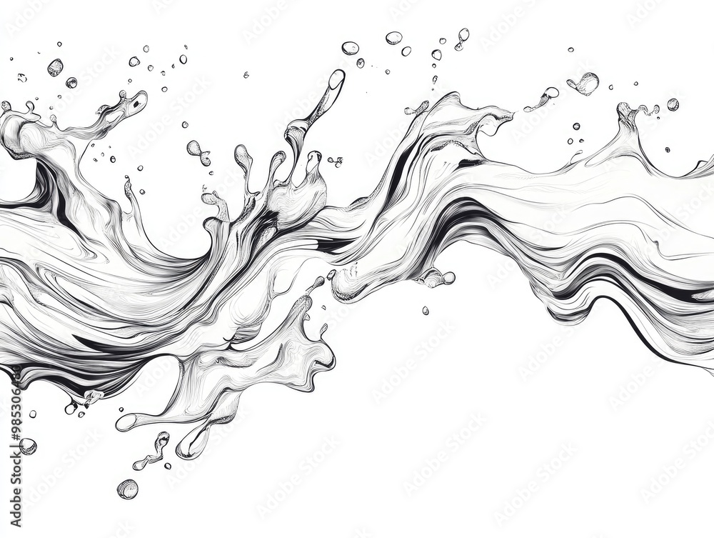 Wall mural Stylized Water Splash Line Art for Creative Design Projects