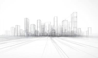 Line art representation of a city skyline showcasing an architectural 3D design