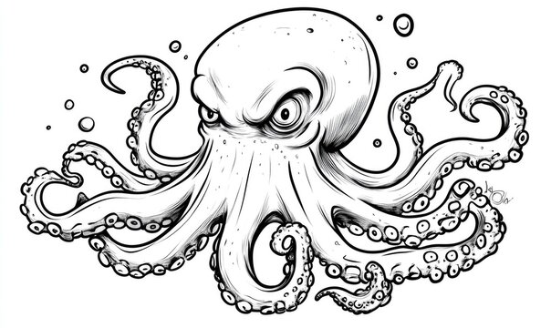 recommend clip art: Cartoon illustration of a monstrous octopus in a line art style