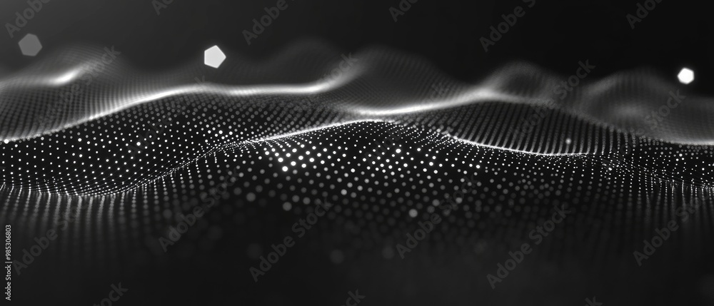 Poster line art illustration of a dynamic black hexagonal wave futuristic honeycomb design representation o