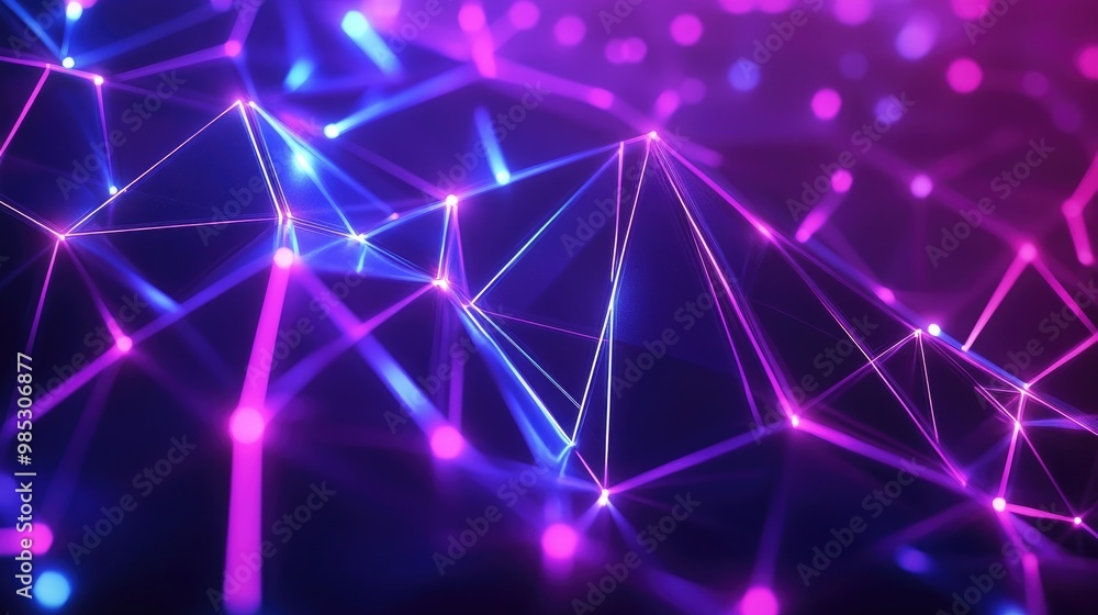 Aufkleber line art illustration of a neon futuristic wireframe surface featuring a glowing triangular structur