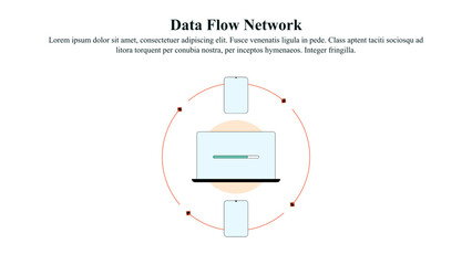 Illustration of a network of connected nodes or devices, showing the data flow between them.