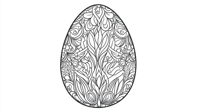 recommend clip art: Line art illustration of an Easter egg designed as a coloring page for adults featuring a mandala style and hand drawn details on a white background