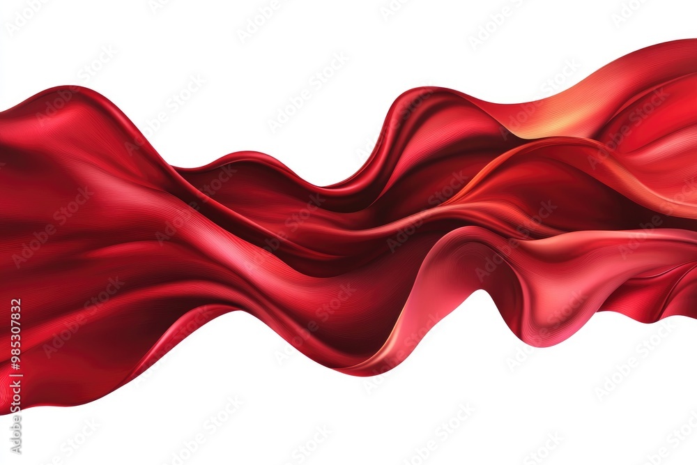 Poster line art illustration of elegant flowing fabric billowing in the wind red wavy silk or satin serving
