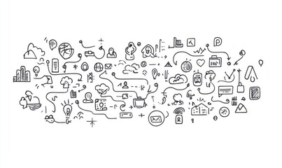 Line art illustration depicting a single continuous line journey from chaos to simplicity Represents problem solving and business solutions in a minimalist doodle style Editable stroke