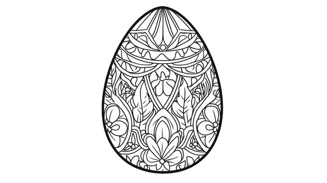 recommend clip art: Line art illustration of an Easter egg designed as a coloring page for adults featuring a mandala style and hand drawn details on a white background