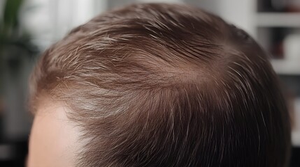 Fototapeta premium Time-lapse of a man's scalp showing gradual hair regrowth over months, from thinning patches to fuller, natural coverage, Photorealistic, Soft Lighting, High Detail