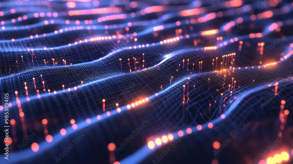 Poster a hyper-realistic close-up of a futuristic device projecting a 3d neural network, representing the f