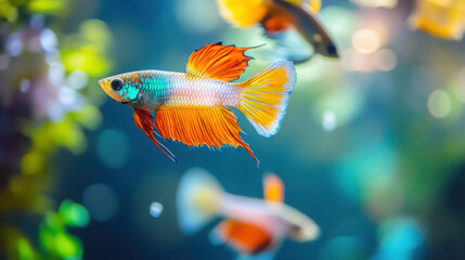 Guppy fish displaying a range of bright colors in a well-maintained aquarium