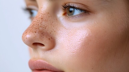 Visual comparison of a patient's nose and chin before and after deep cleansing, with a focus on blackhead-free skin and refined pores, Photorealistic, Soft Lighting