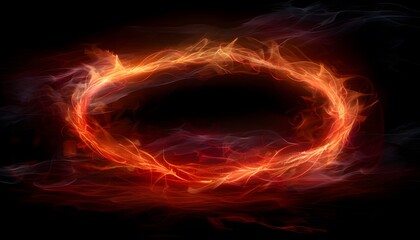 Fototapeta premium Circle of fire flame with movement on black background.