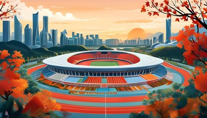 Dynamic running illustration capturing the spirit of the Hangzhou Asian Games and Universiade Games