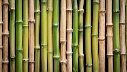 The image showcases a close-up of a bamboo grove, highlighting the elegant and slender stalks with...