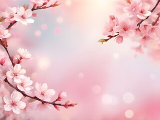 Fototapeta premium abstract pastel blur spring summer light delicate pastel pink bokeh background texture border with bright soft color cherry blossoms