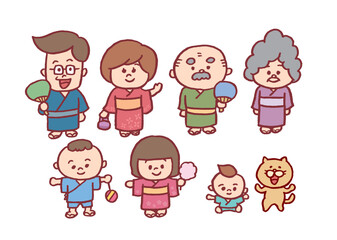 Fototapeta premium おもしろかわいい二頭身の家族のイラスト
