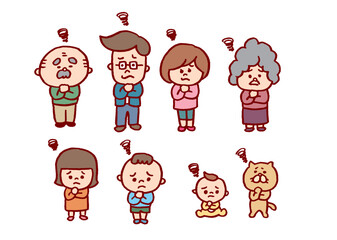 おもしろかわいい二頭身の家族のイラスト