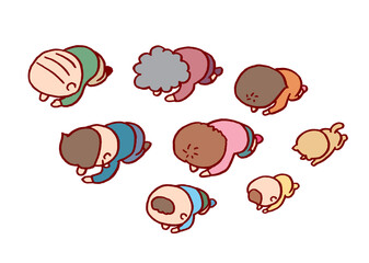 おもしろかわいい二頭身の家族のイラスト