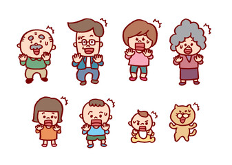 おもしろかわいい二頭身の家族のイラスト