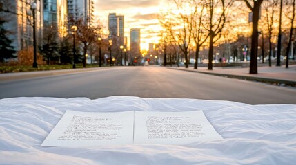 A tattered love letter on an empty bed in shadowy silence