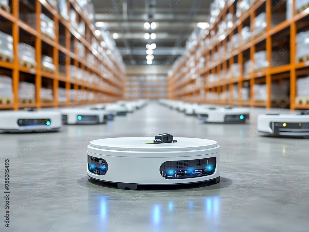 Leinwandbilder autonomous robots navigate a warehouse, showcasing automation and efficiency in logistics.