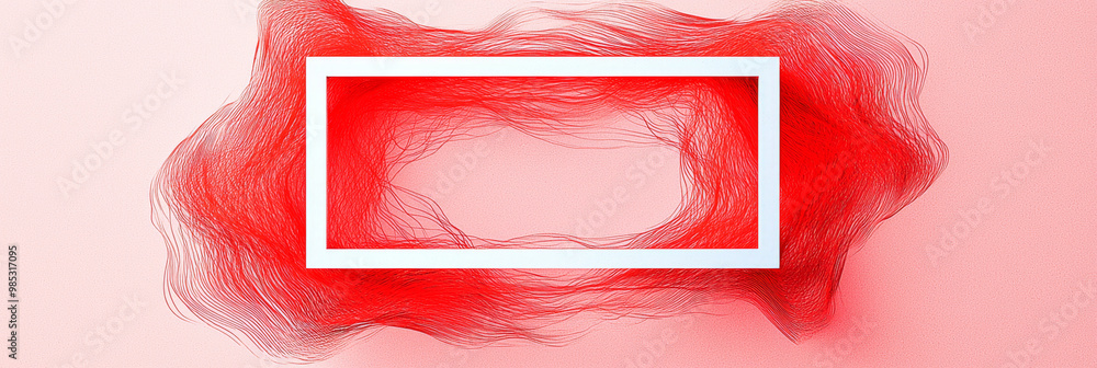 Sticker abstract red lines surround a white frame on a pink background.