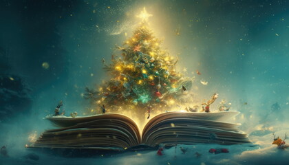Naklejka premium Christmas Tree Growing From Open Book