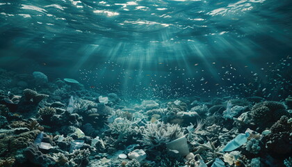 Fototapeta premium Plastic Pollution on a Coral Reef