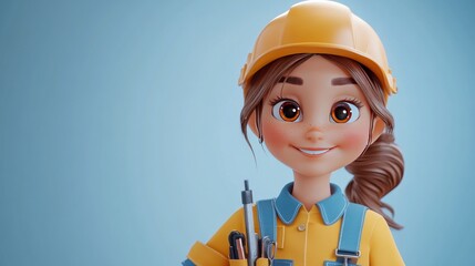 A cheerful cartoon character in a construction outfit, ready for work.