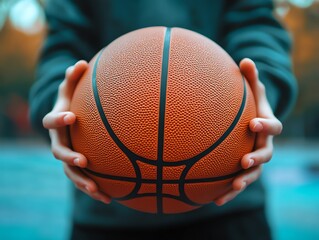 Fototapeta premium Close up of hands holding a basketball.
