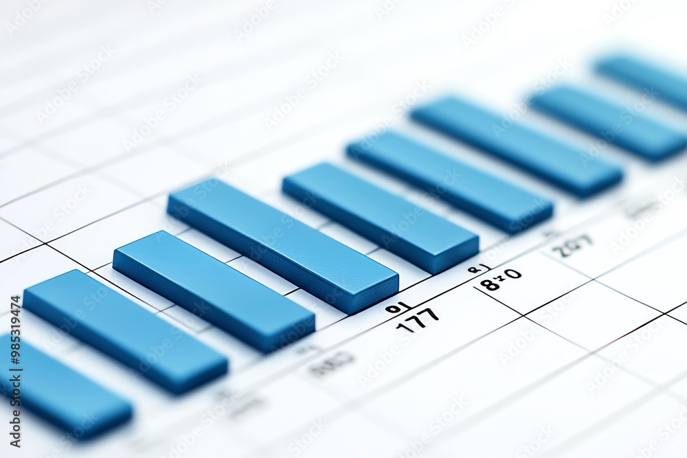 Poster Close-up of a blue bar chart on a white graph with numbers.