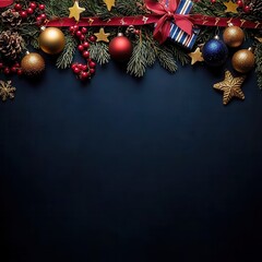 Christmas decorations with ornaments, gifts, and pine branches