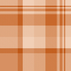 Orange tartan plaid fabric seamless pattern of check background tartan with a textile fabric plaid texture. Tartan Scotland seamless plaid pattern vector. Retro background fabric.