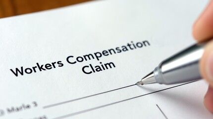 Close-up of workers compensation claim form with pen