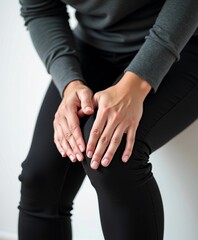 Obraz premium Person Holding Knee Due to Pain or Discomfort 