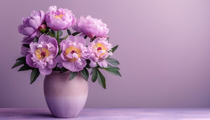 Naklejka premium Lilac peony flowers frame on purple background