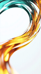Fototapeta premium Abstract golden and teal swirl on white background.