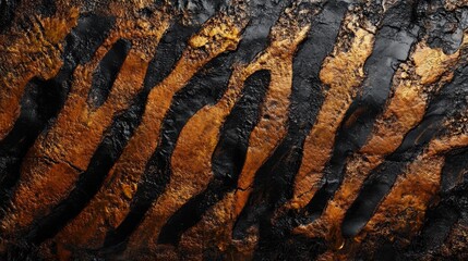 Obraz premium Realistic tiger texture patterns, rough black and orange stripes, showcase the natural beauty and fierce elegance of tiger fur. Very suitable for animal pattern backgrounds and wild animal themes
