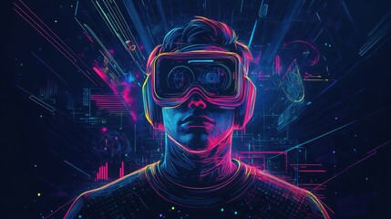 A man wearing VR headset immersed in the digital world.