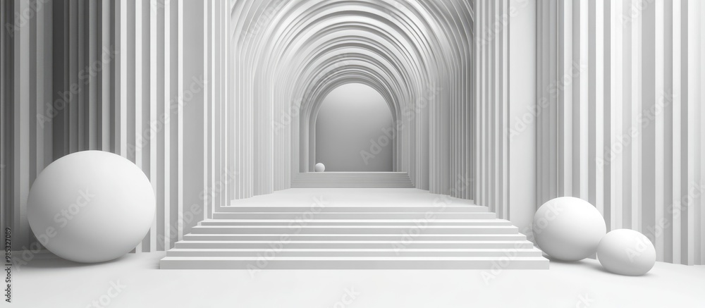 Poster 3d rendering featuring a flat geometric and symmetrical monochrome background