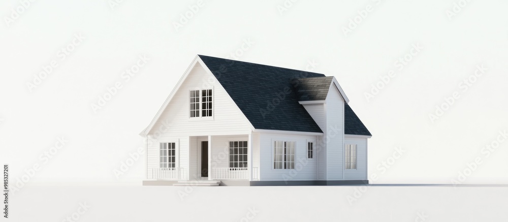 Poster 3d rendering of a basic house design on a white background
