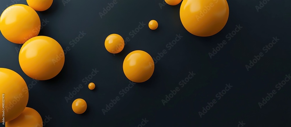 Poster 3d rendering of a minimalistic fashion themed backdrop featuring yellow spherical forms against a da