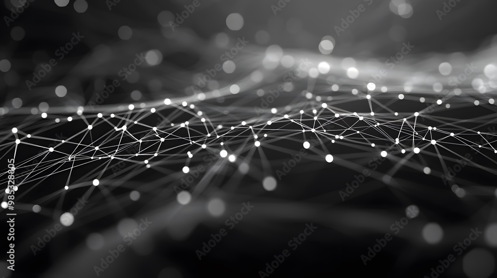 Poster abstract digital network with connected glowing nodes and lines
