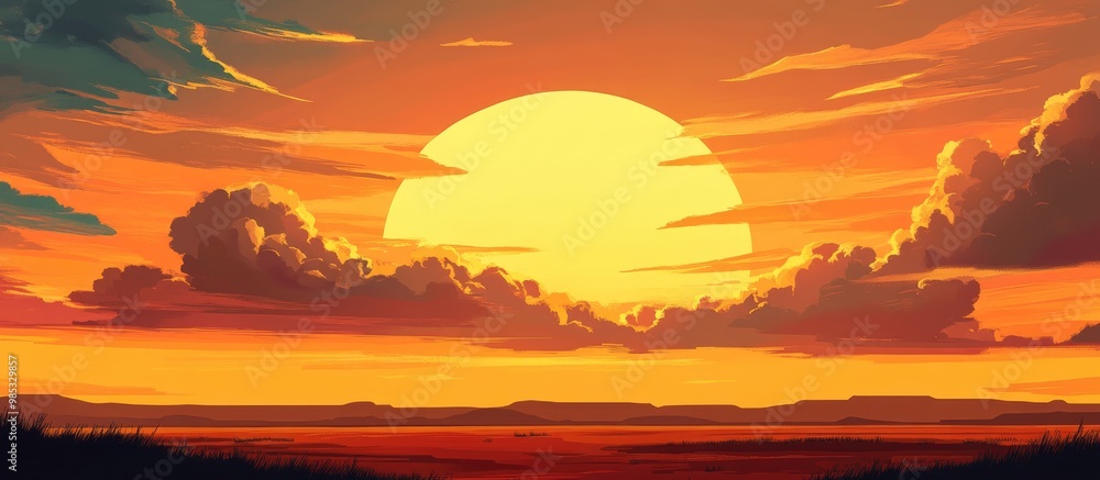 Poster panoramic view of a cloudy sky during sunset suitable for use as a background image 16 9 aspect rati
