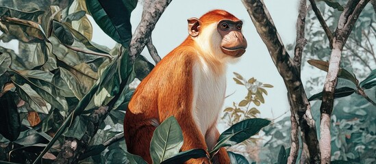 Fototapeta premium Portrait of a Proboscis Monkey Posing among Trees