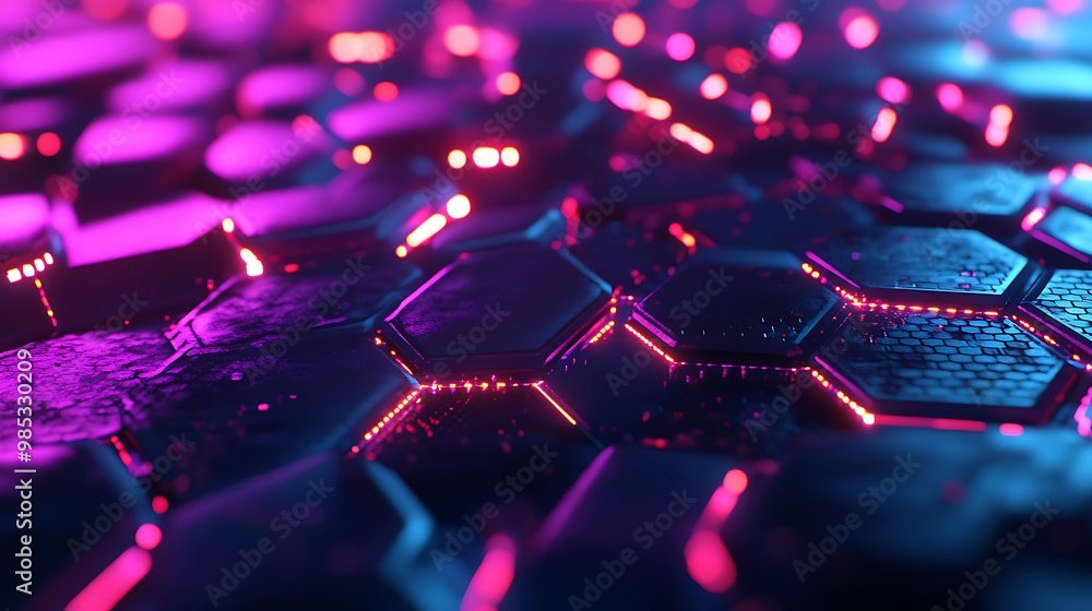 Poster abstract digital hexagon pattern with glowing edges