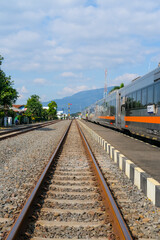 railway in the countryside, railroad tracks in the countryside, railway in Indonesia, train and...