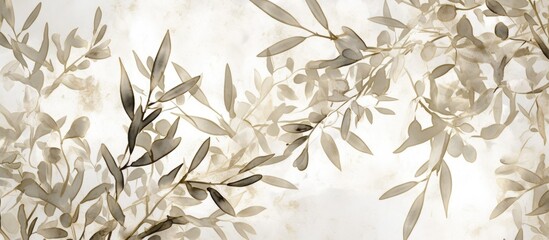 Watercolor painting featuring embossed olive tree branches against a textured graphite backdrop Ideal for digital wallpapers and decorative murals