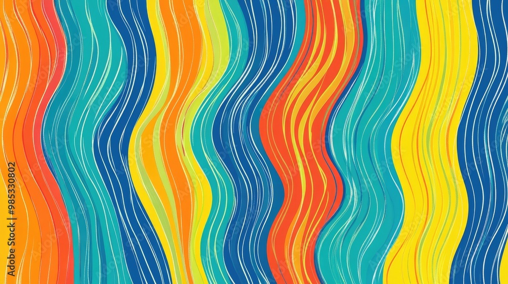 Poster vector illustration of cheerful overlapping color lines in a parallel pattern playful doodle waves s