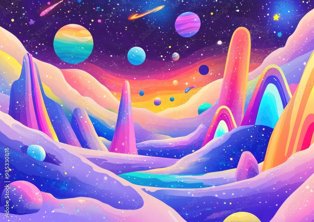 Aufkleber geometric illustration of a virtual realm featuring a vibrant abstraction with celestial elements li