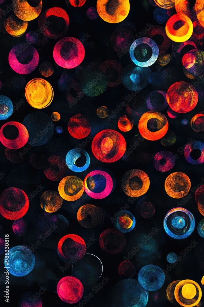 Aufkleber colorful abstract circles on a black background creating a unique textile and wrapping paper design